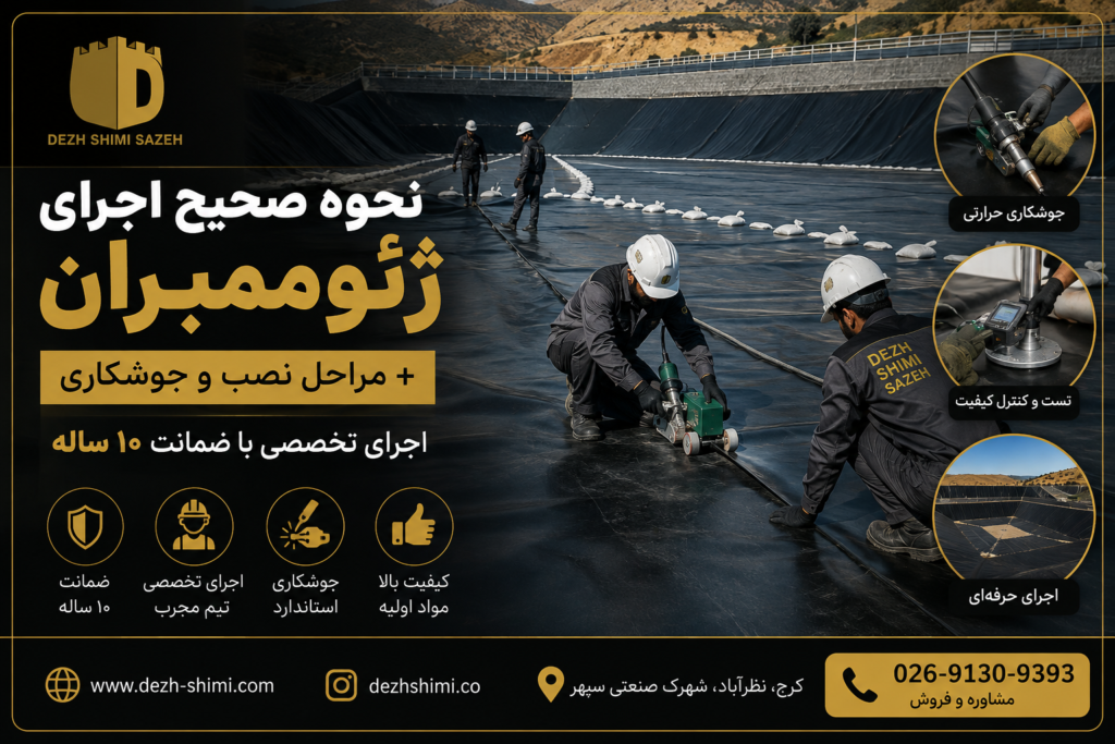 جرای ژئوممبران و جوشکاری ورق ژئوممبران توسط تیم تخصصی دژ شیمی